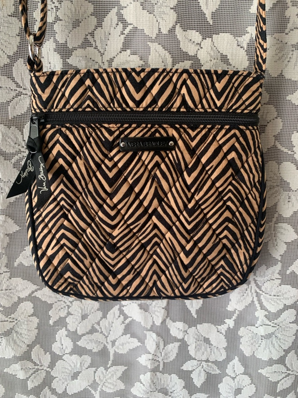 Vera Bradley Tan and Black Quilted Zebra-Print Crossbody